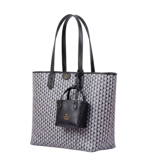 Navy pattern, black leather trim